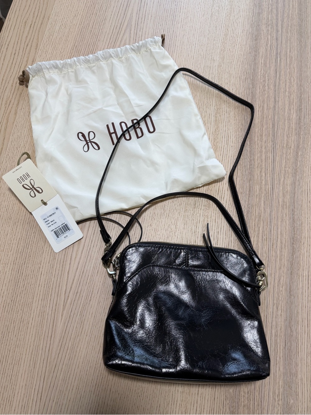 HOBO Reva in Polished Black Leather Convertible Bag - Wristlet/Short Shoulder/Cr